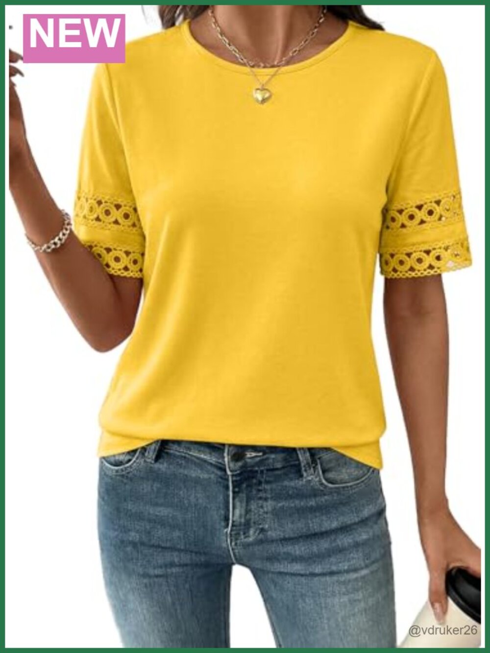 Women's Crewneck Hollow Out Short Sleeve Top Lace Blouse